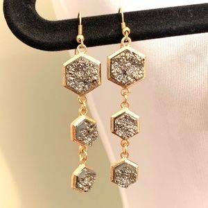 Faux Pyrite Druzy Gold Dangle Earrings